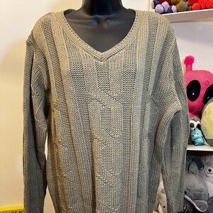 Bobbie Brooks Brown Cable Knit Textured V Neck Sweater Women Large Vintage